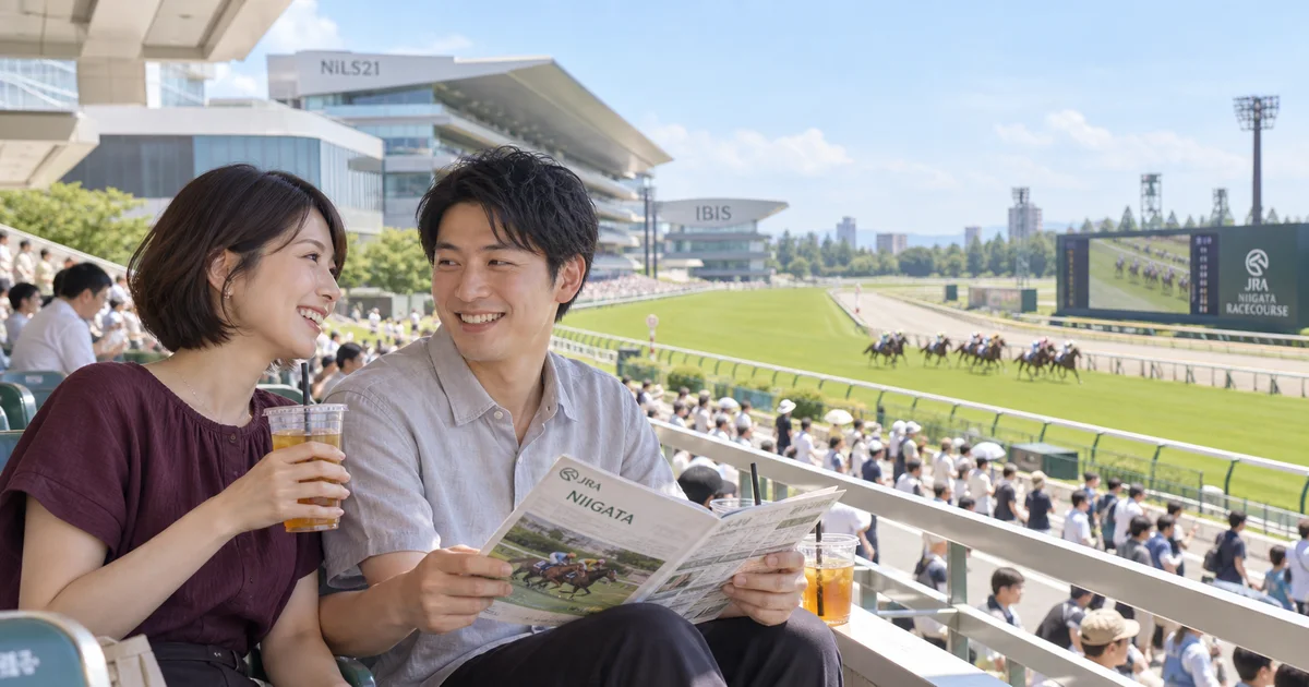 新潟競馬場でデートを楽しむふたりをイメージしたAI画像