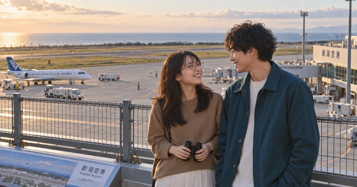 新潟空港でデートを楽しむふたりをイメージしたAI画像