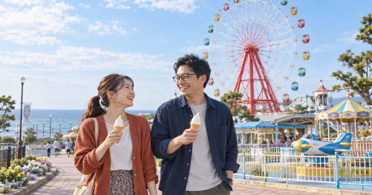 ミラージュランドでデートを楽しむふたりをイメージしたAI画像
