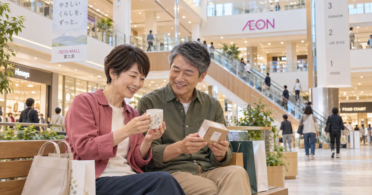 イオンモール富士宮でデートを楽しむふたりをイメージしたAI画像