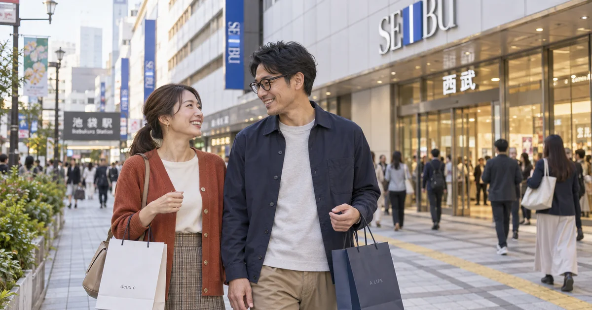 西武池袋本店でデートを楽しむふたりをイメージしたAI画像