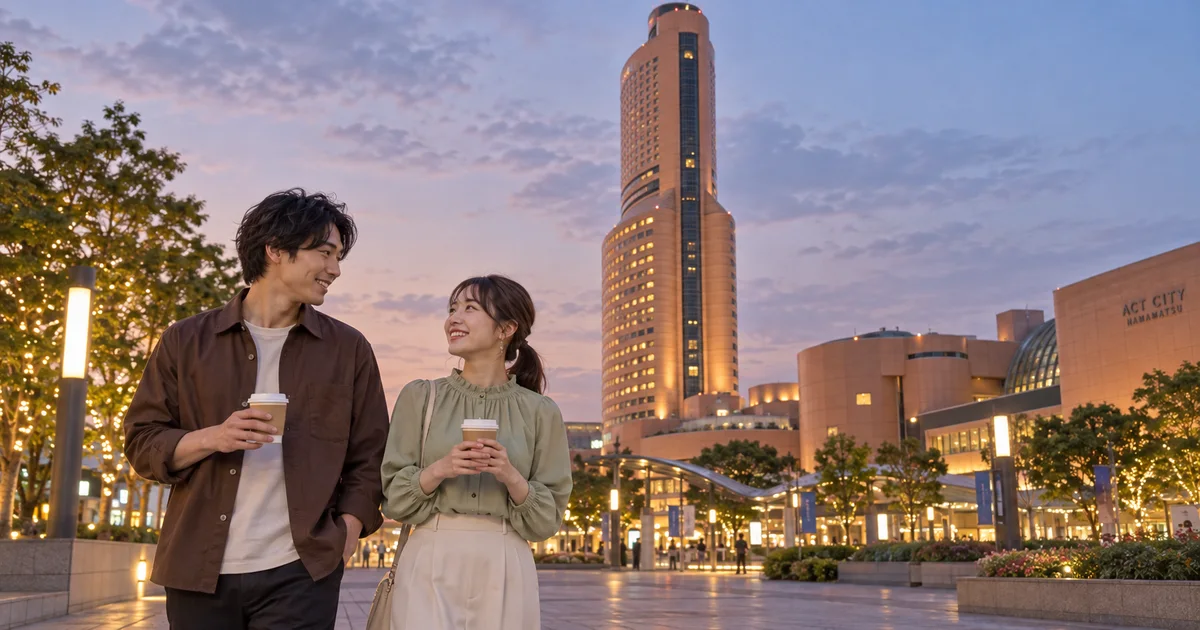 浜松アクトタワーでデートを楽しむふたりをイメージしたAI画像
