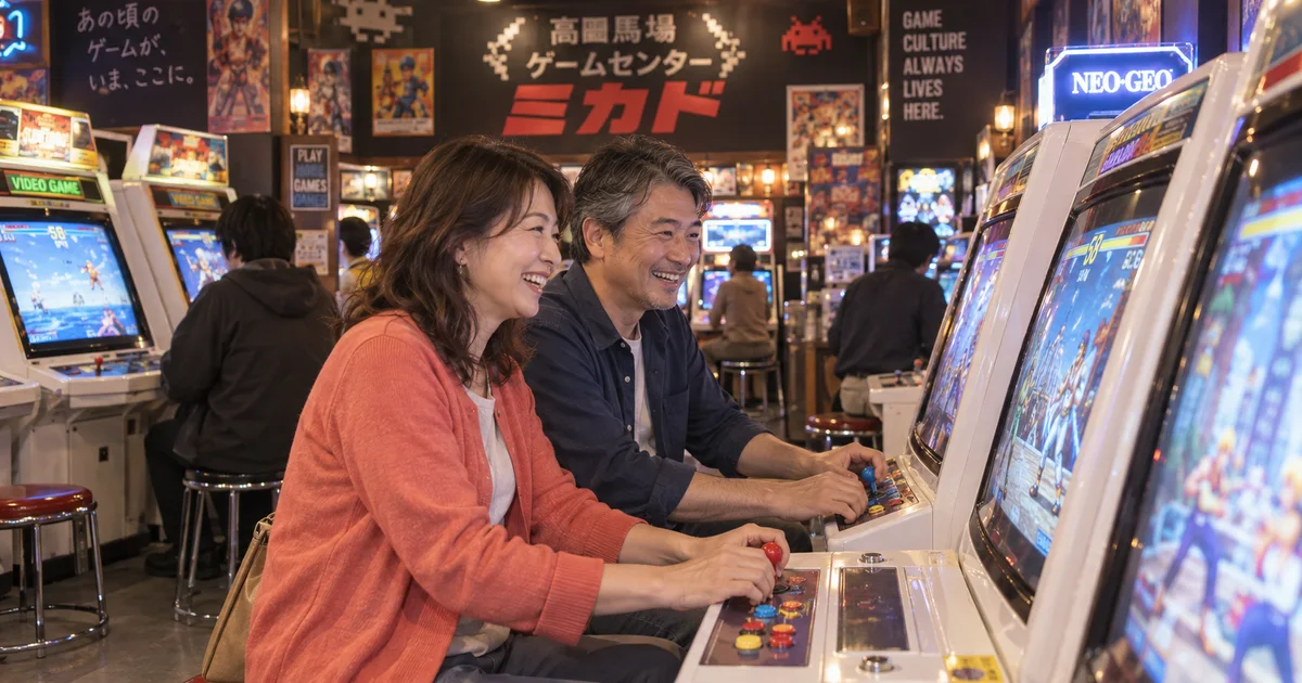 ゲーセンミカドでデートを楽しむふたりをイメージしたAI画像