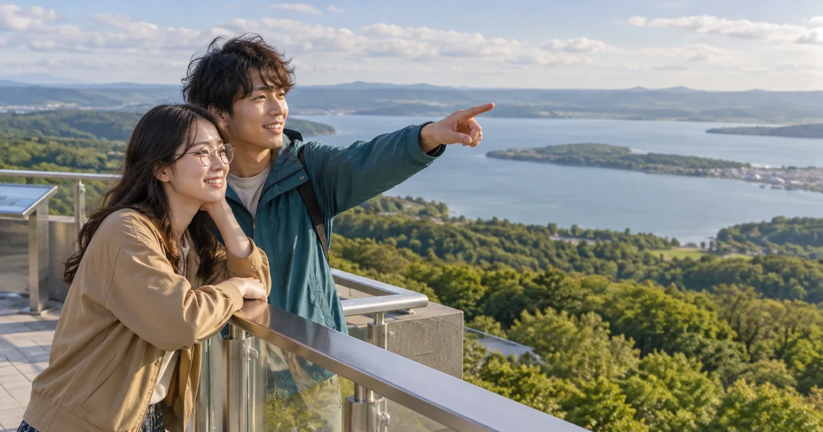 天都山でデートを楽しむふたりをイメージしたAI画像