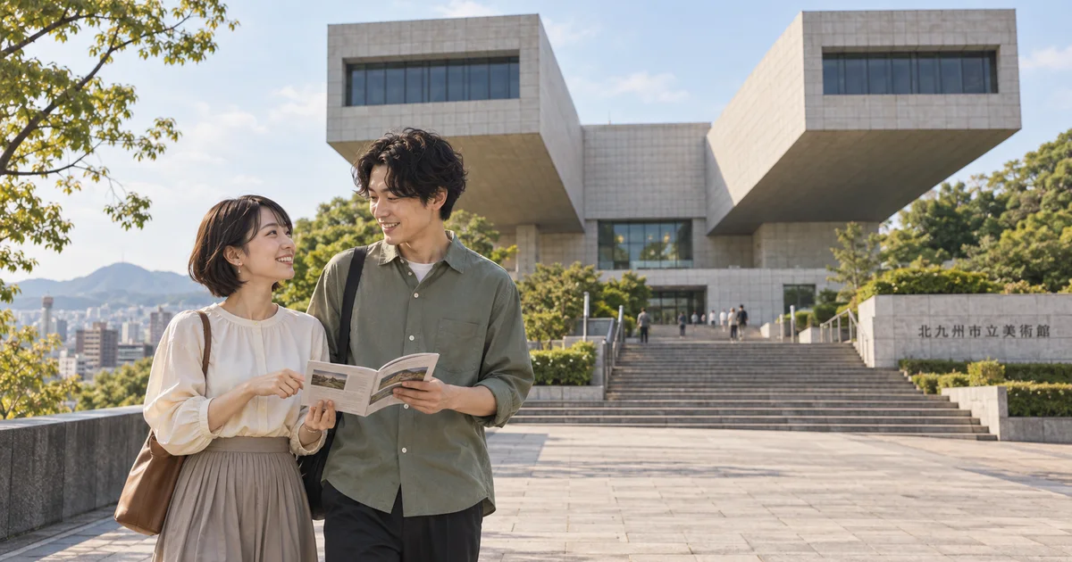 北九州市立美術館でデートを楽しむふたりをイメージしたAI画像