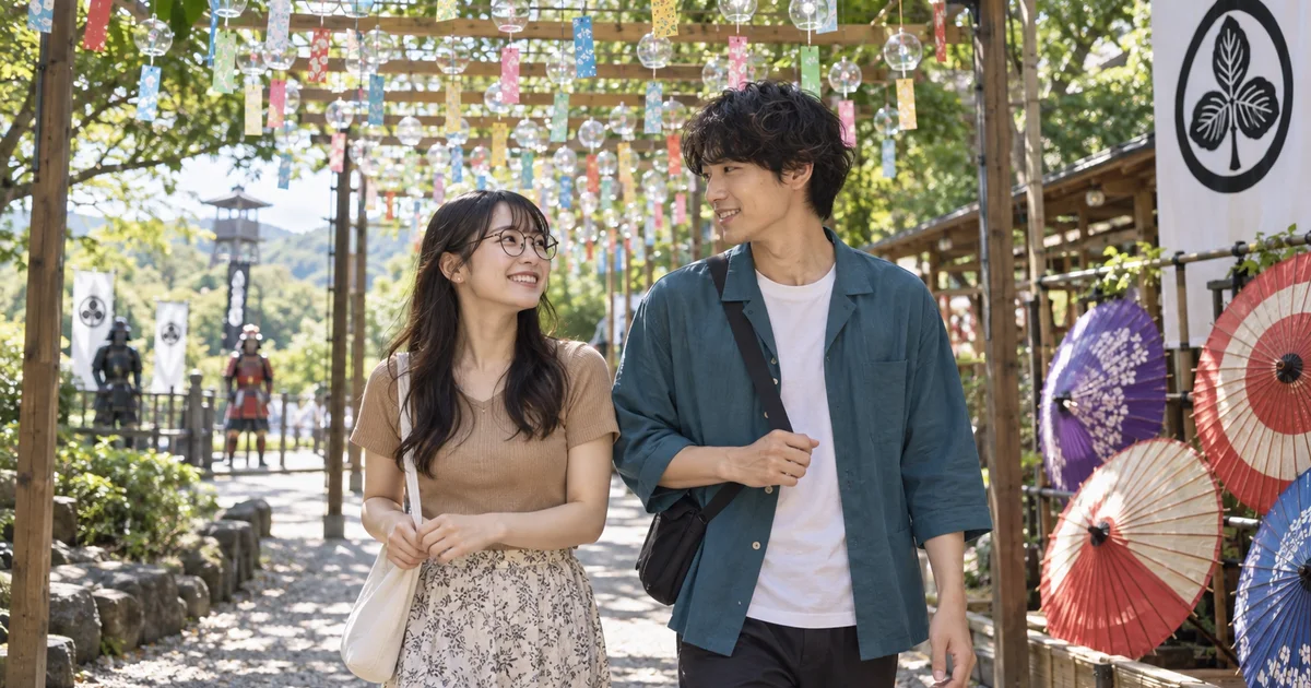 関ヶ原ウォーランドでデートを楽しむふたりをイメージしたAI画像
