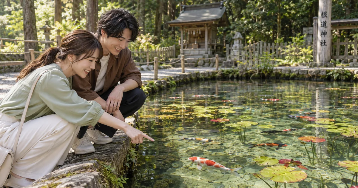 モネの池でデートを楽しむふたりをイメージしたAI画像