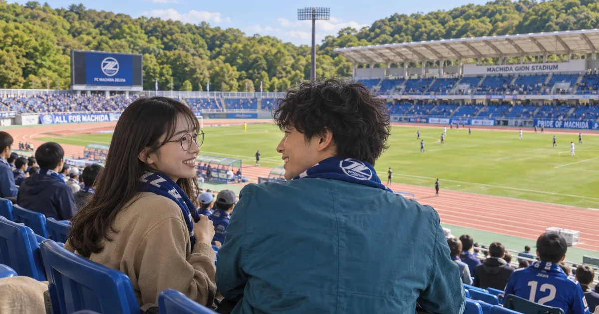 町田GIONスタジアムでデートを楽しむふたりをイメージしたAI画像