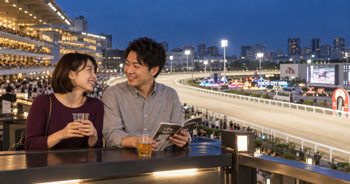 大井競馬場でデートを楽しむふたりをイメージしたAI画像