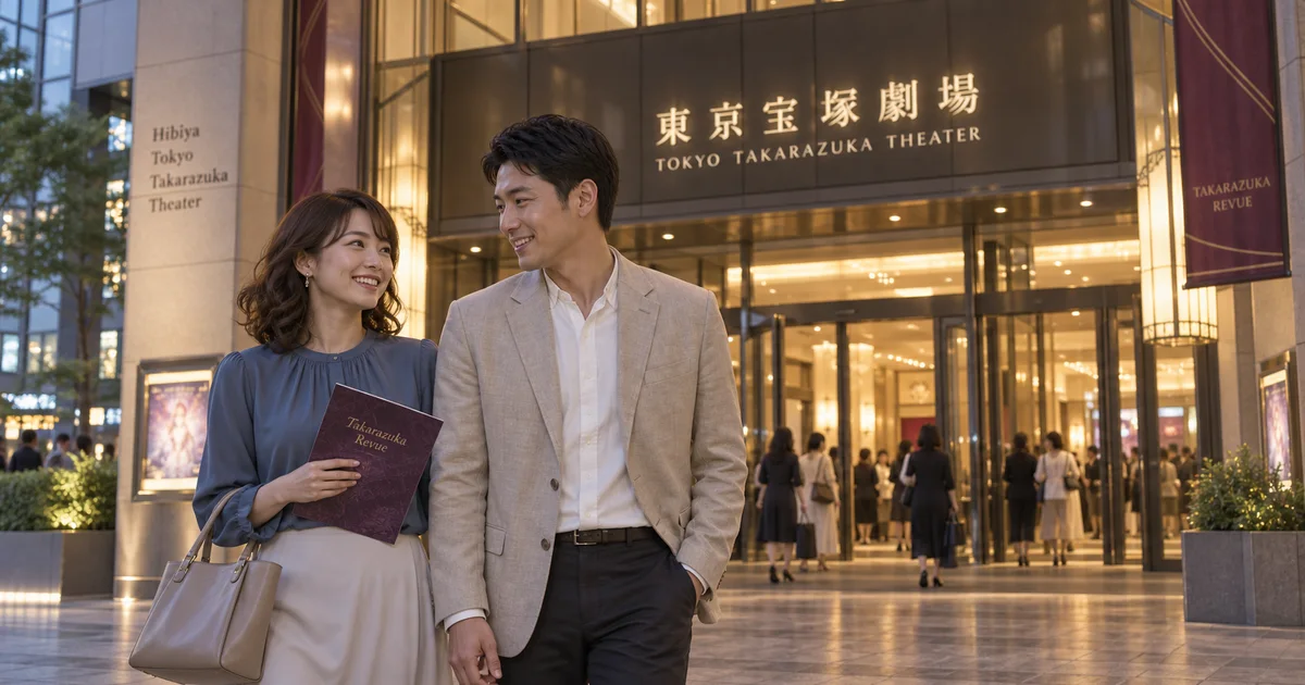 東京宝塚劇場でデートを楽しむふたりをイメージしたAI画像