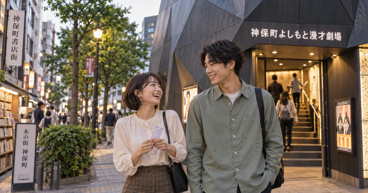 神保町よしもと漫才劇場でデートを楽しむふたりをイメージしたAI画像