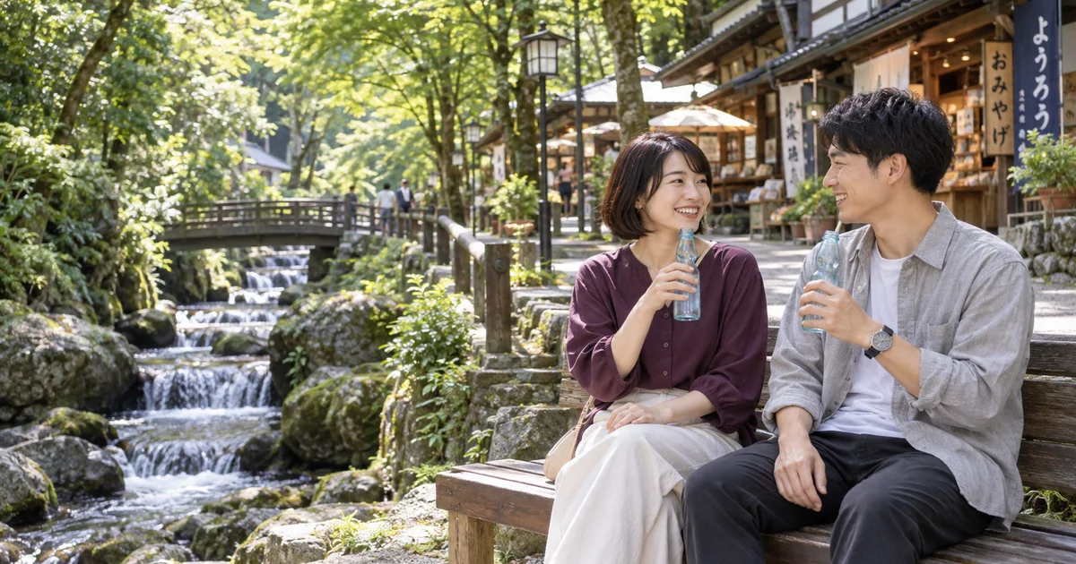 養老公園でデートを楽しむふたりをイメージしたAI画像