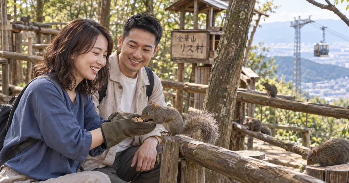 金華山リス村でデートを楽しむふたりをイメージしたAI画像