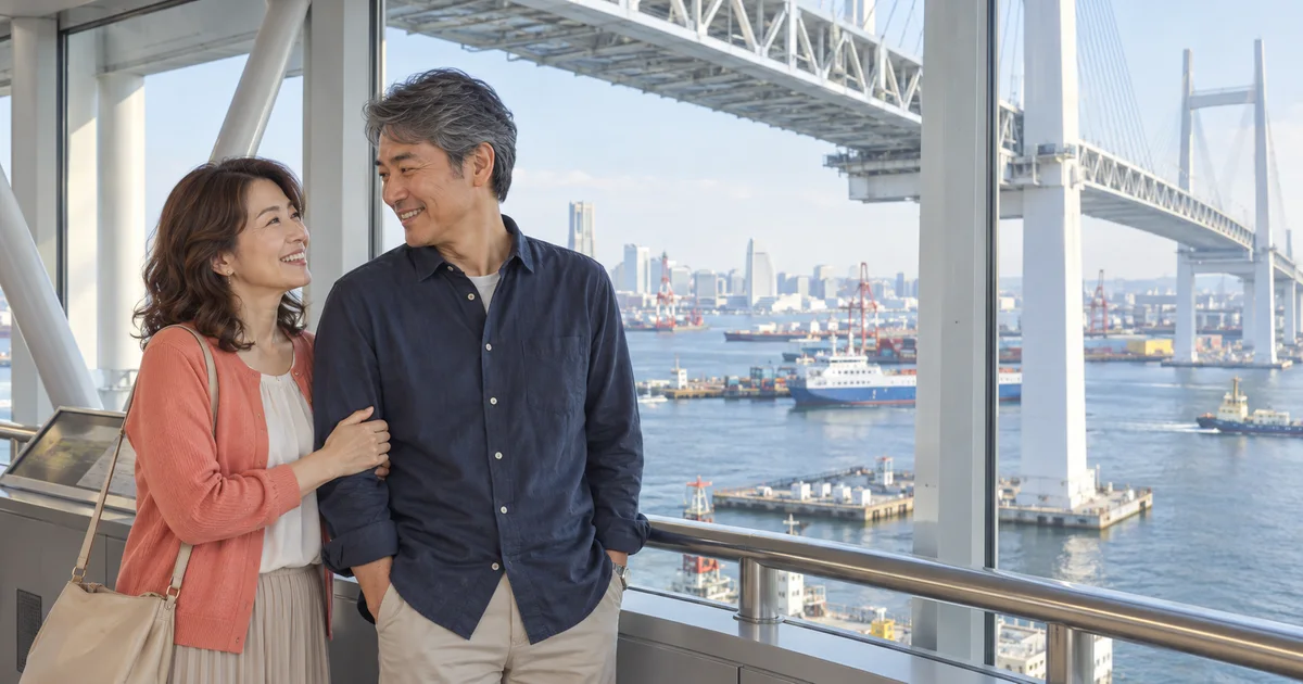 横浜ベイブリッジでデートを楽しむふたりをイメージしたAI画像