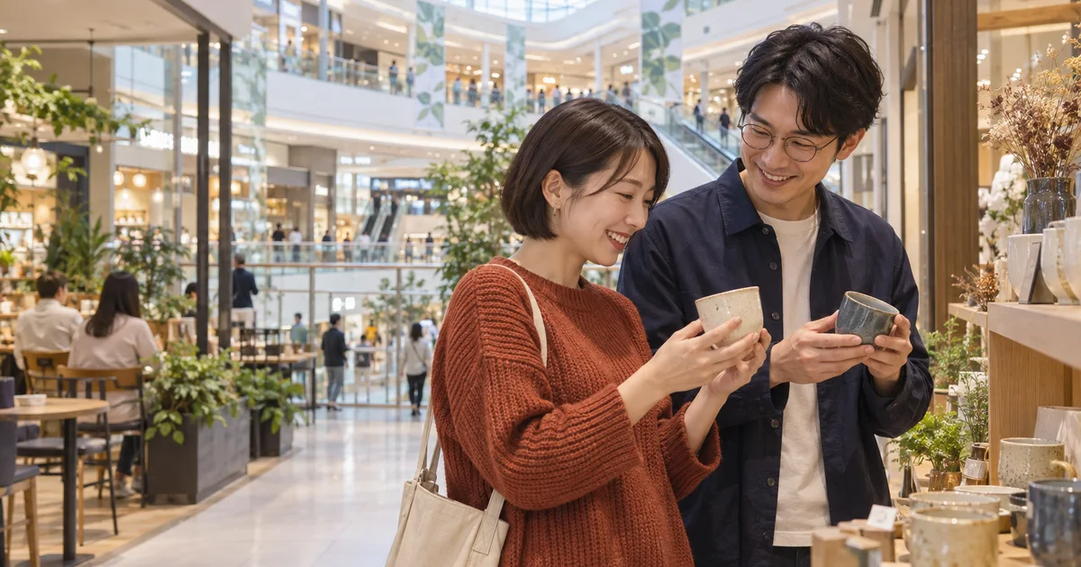 イオンモール各務原でデートを楽しむふたりをイメージしたAI画像