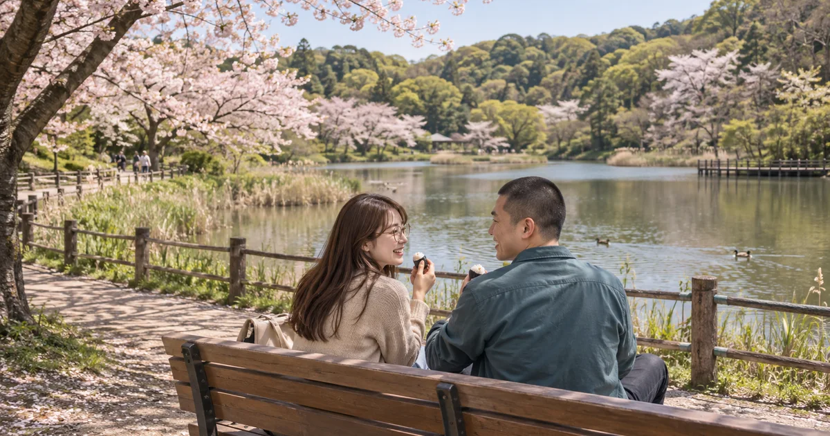 久良岐公園でデートを楽しむふたりをイメージしたAI画像