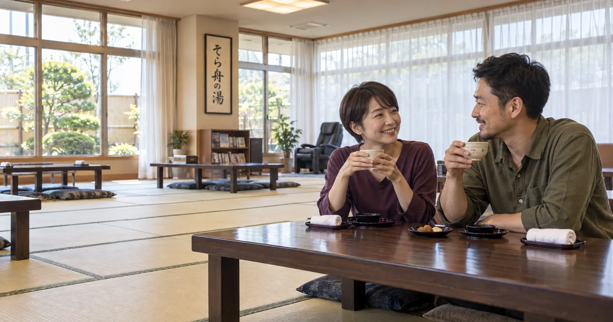 海津温泉でデートを楽しむふたりをイメージしたAI画像