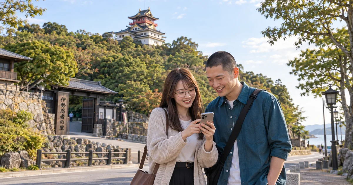 伊勢忍者キングダムでデートを楽しむふたりをイメージしたAI画像