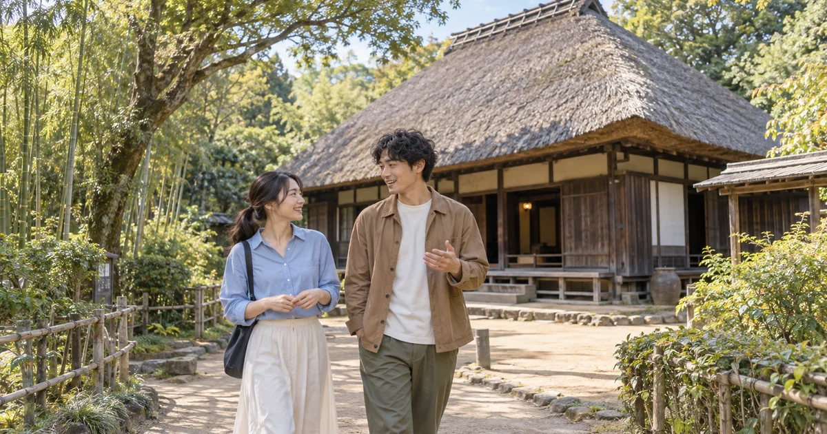 本郷ふじやま公園でデートを楽しむふたりをイメージしたAI画像
