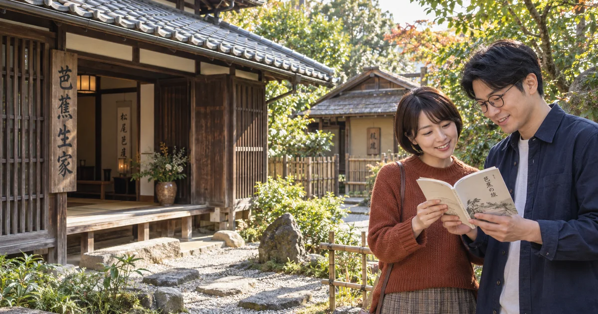 芭蕉翁生家でデートを楽しむふたりをイメージしたAI画像