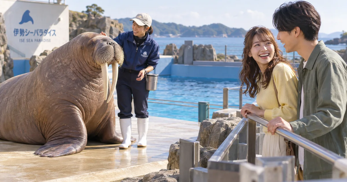 伊勢シーパラダイスでデートを楽しむふたりをイメージしたAI画像