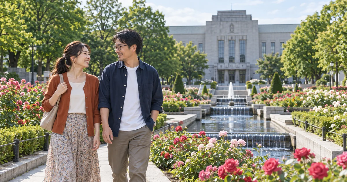 大通公園でデートを楽しむふたりをイメージしたAI画像