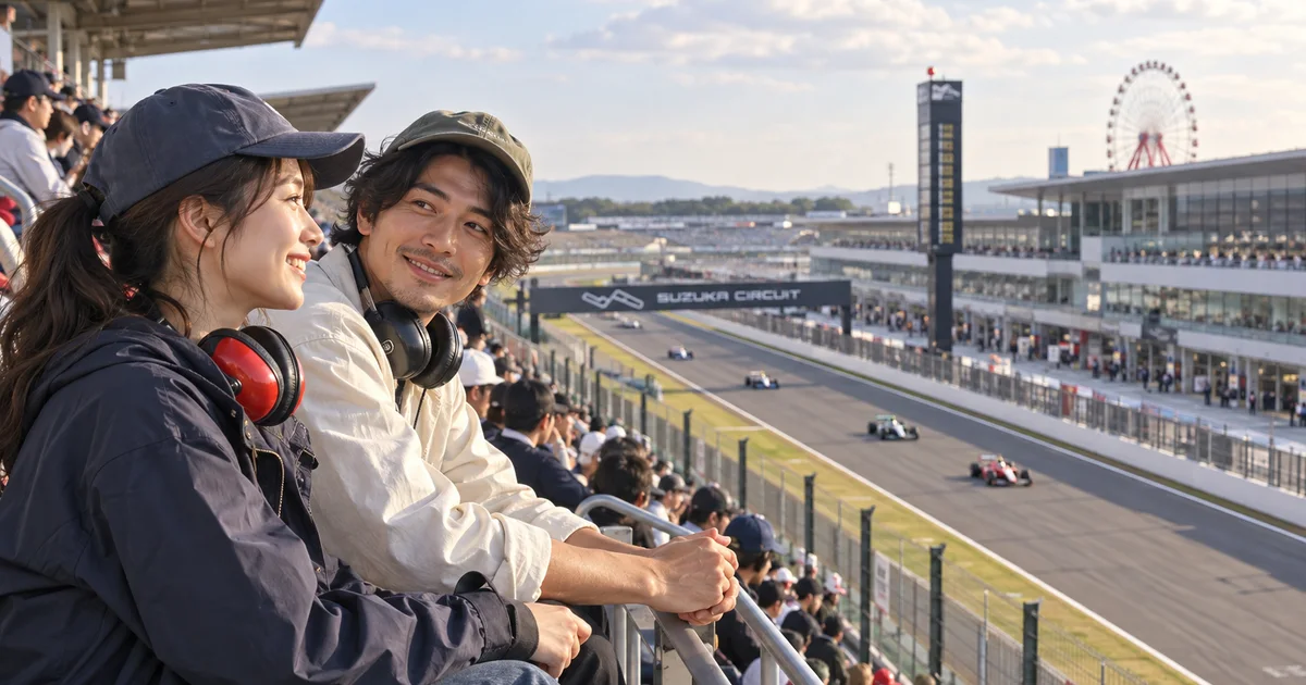 鈴鹿サーキットでデートを楽しむふたりをイメージしたAI画像
