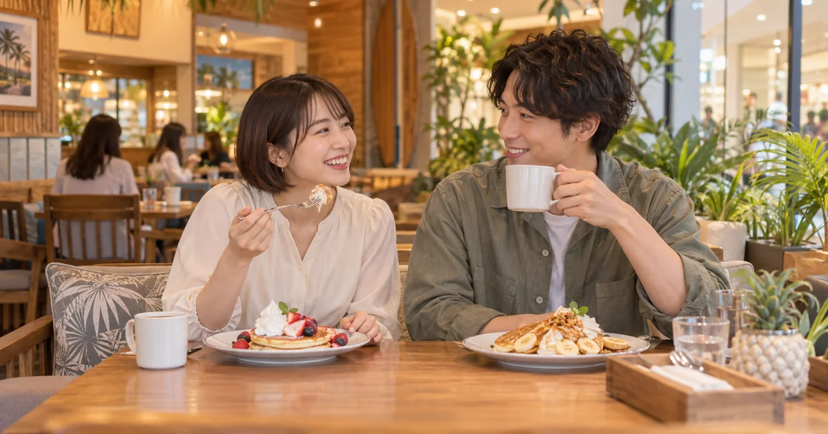 新横浜プリンスペペでデートを楽しむふたりをイメージしたAI画像
