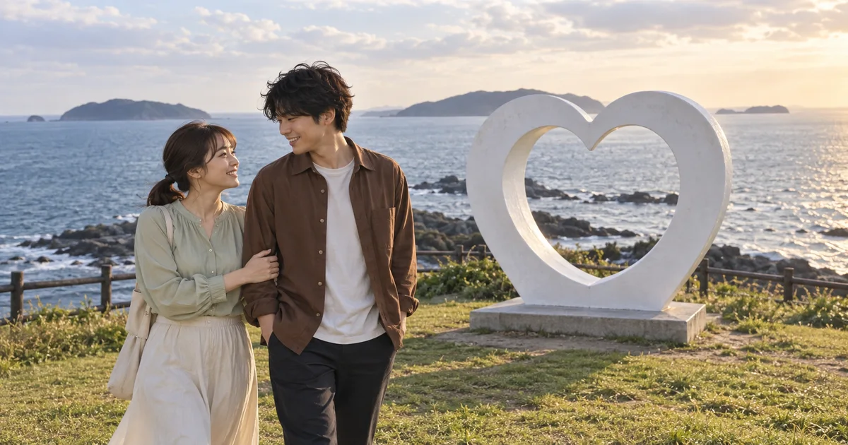 波戸岬でデートを楽しむふたりをイメージしたAI画像