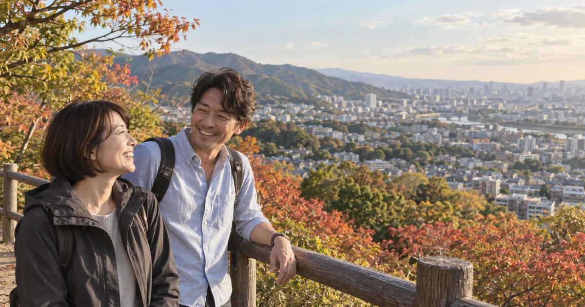 五月山公園でデートを楽しむふたりをイメージしたAI画像