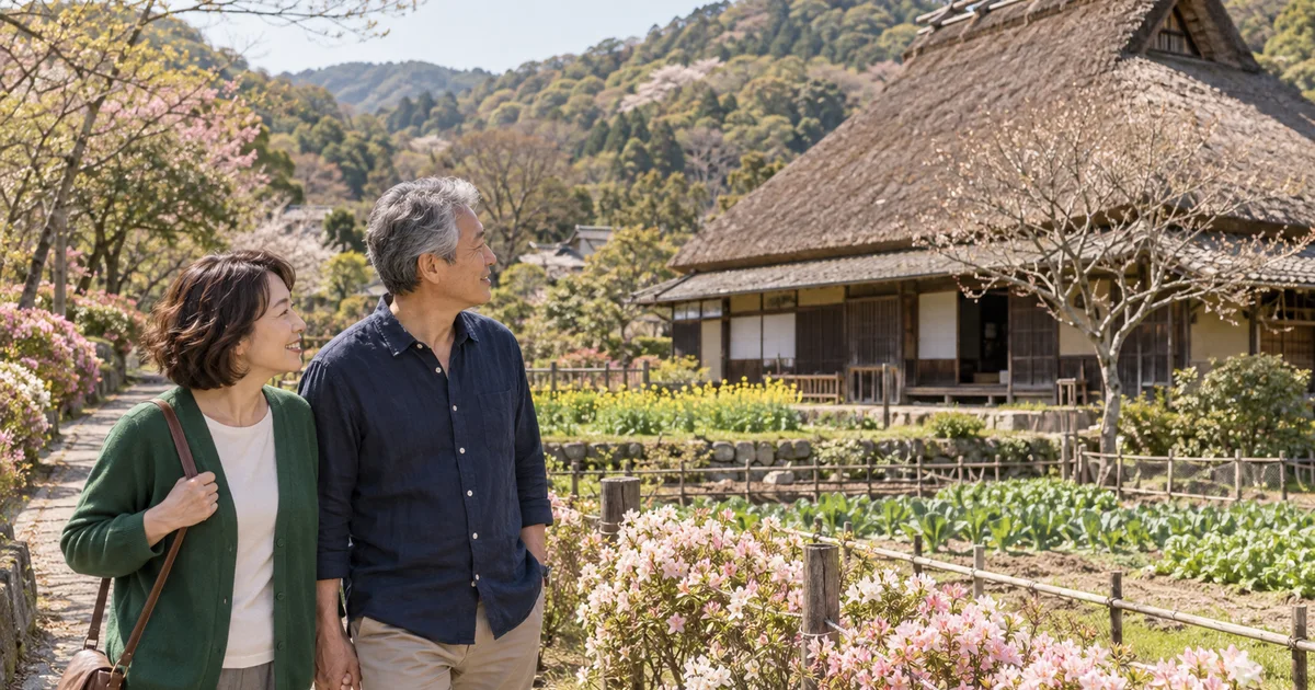 錦織公園でデートを楽しむふたりをイメージしたAI画像