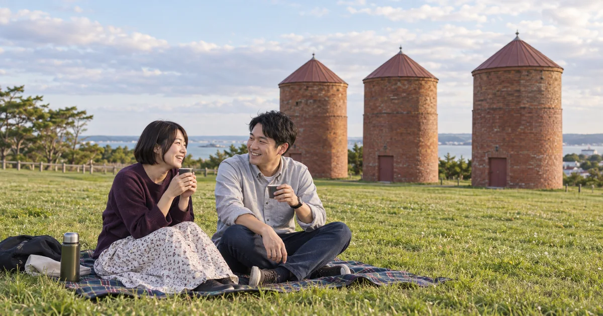 明治公園でデートを楽しむふたりをイメージしたAI画像