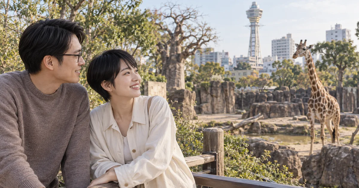 大阪市天王寺動物園でデートを楽しむふたりをイメージしたAI画像