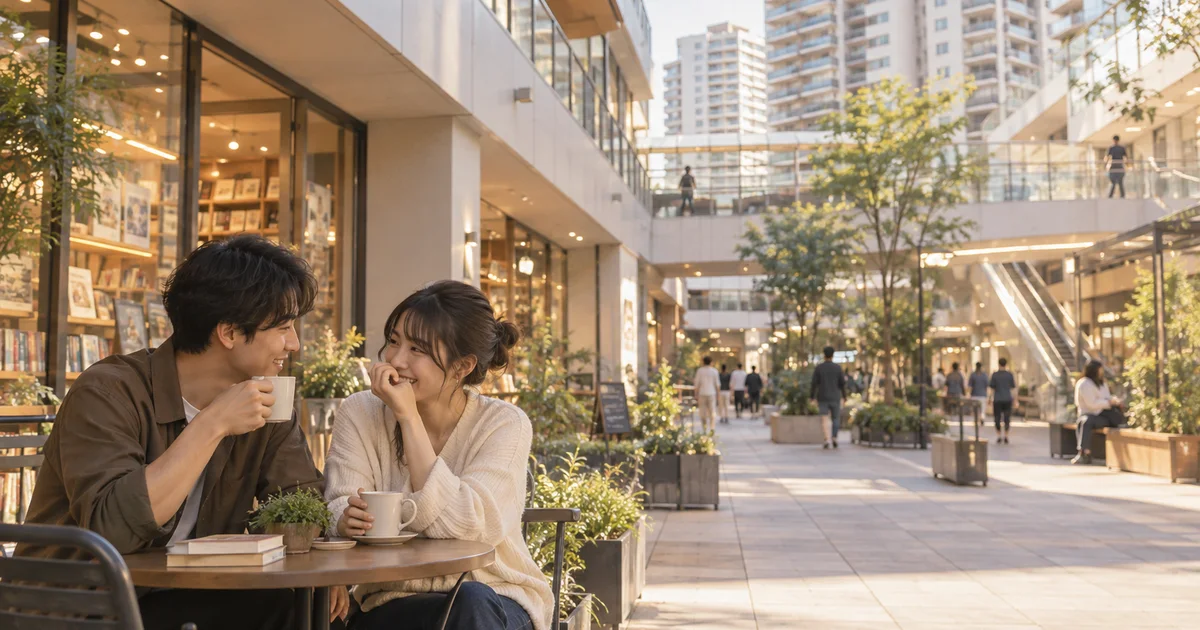 いずみおおつcityでデートを楽しむふたりをイメージしたAI画像