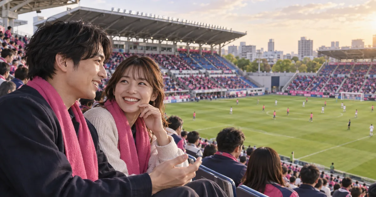 ヨドコウ桜スタジアムでデートを楽しむふたりをイメージしたAI画像