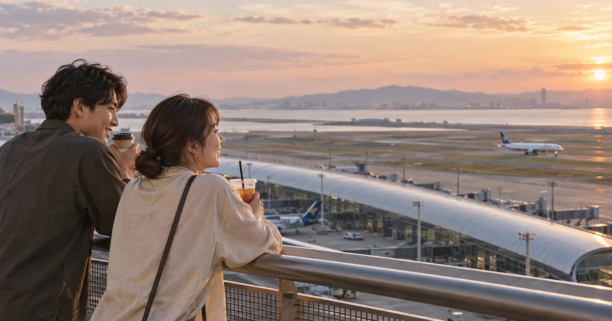 関西国際空港でデートを楽しむふたりをイメージしたAI画像