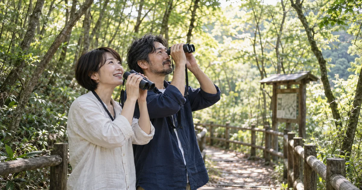 姫路市自然観察の森でデートを楽しむふたりをイメージしたAI画像