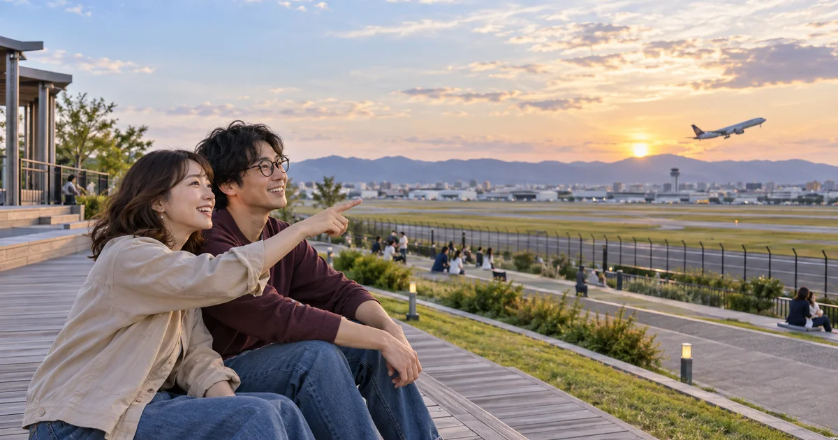 伊丹スカイパークでデートを楽しむふたりをイメージしたAI画像