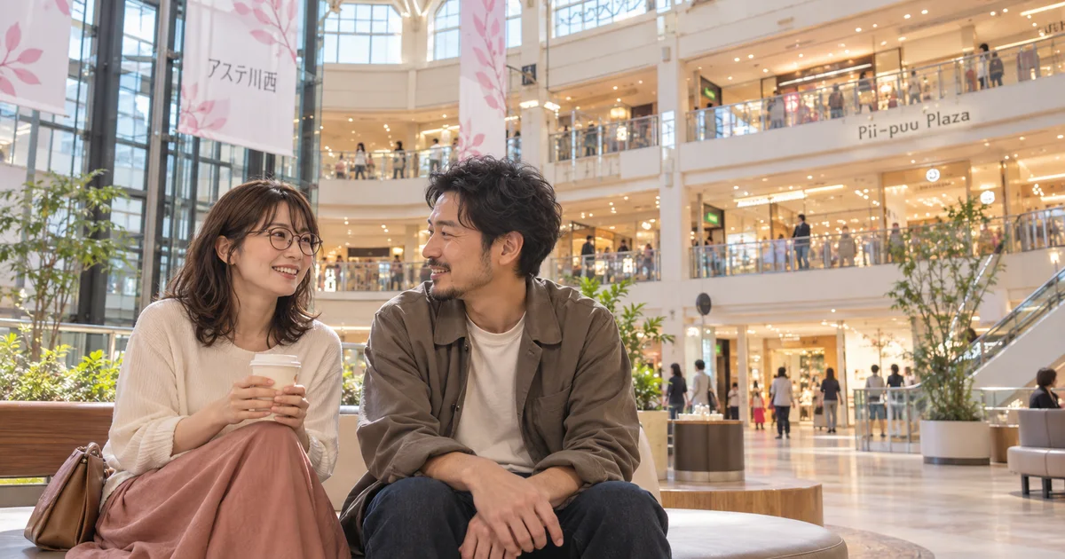 アステ川西でデートを楽しむふたりをイメージしたAI画像