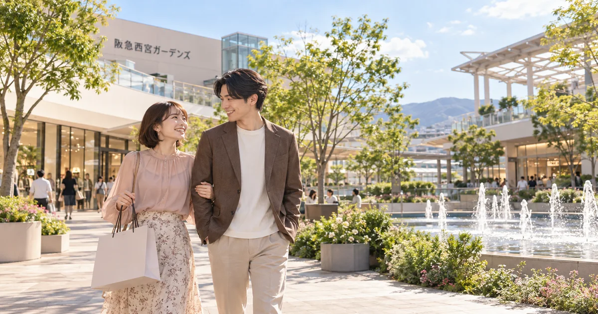 阪急西宮ガーデンズでデートを楽しむふたりをイメージしたAI画像