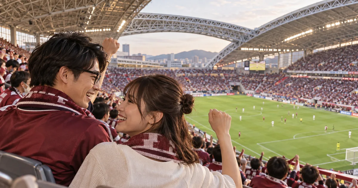 ノエビアスタジアム神戸でデートを楽しむふたりをイメージしたAI画像