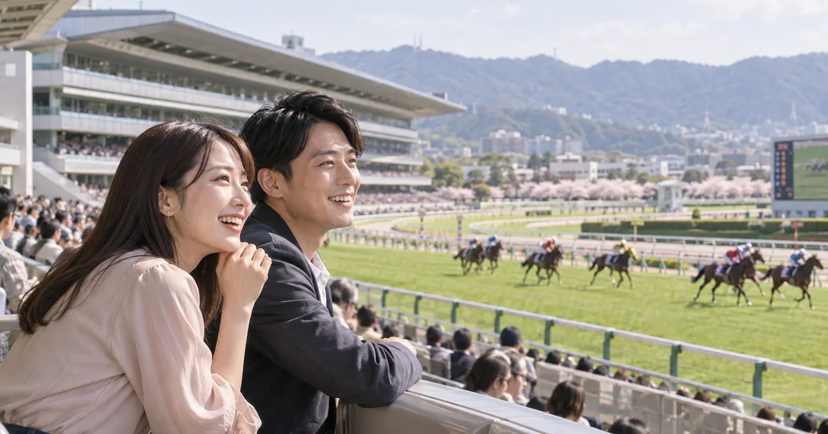 阪神競馬場でデートを楽しむふたりをイメージしたAI画像