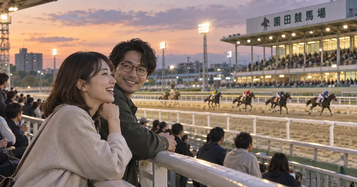 園田競馬場でデートを楽しむふたりをイメージしたAI画像