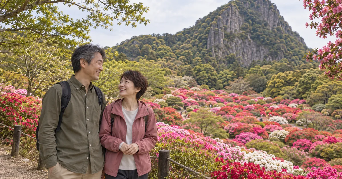 御船山楽園でデートを楽しむふたりをイメージしたAI画像