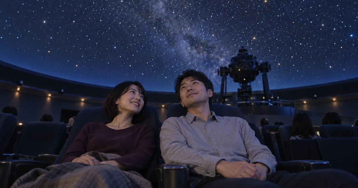 佐賀県立宇宙科学館でデートを楽しむふたりをイメージしたAI画像