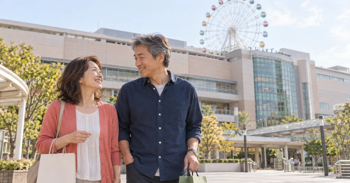 モザイクモール港北でデートを楽しむふたりをイメージしたAI画像