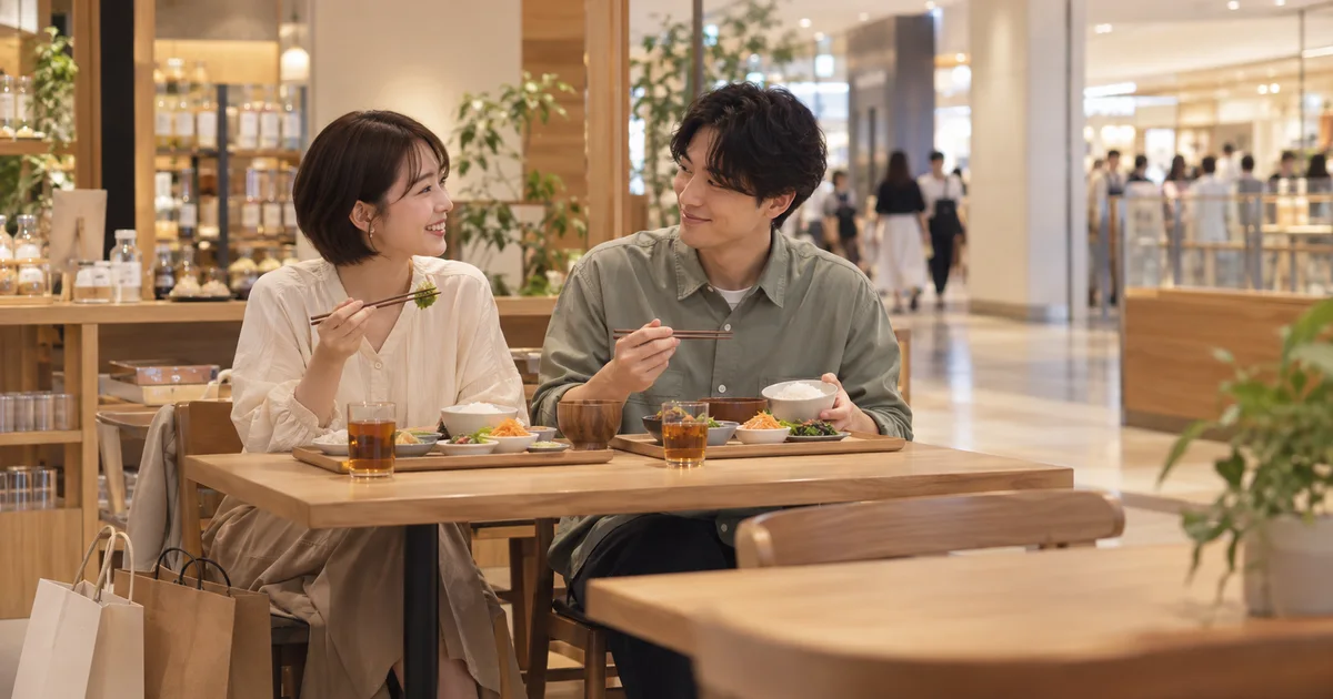 青葉台東急スクエアでデートを楽しむふたりをイメージしたAI画像
