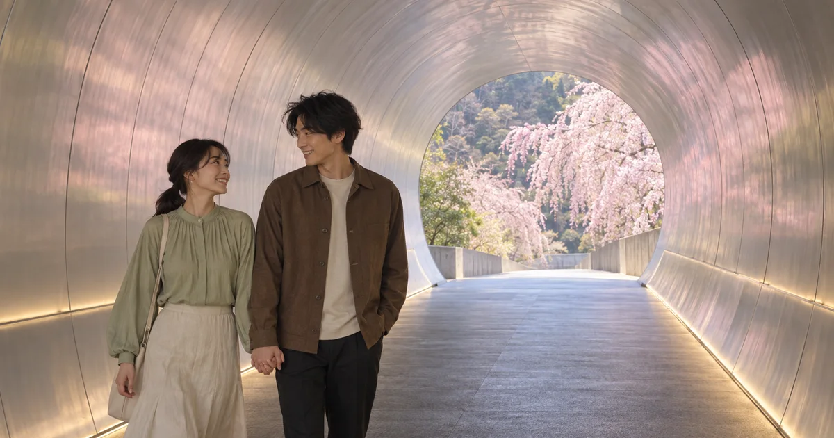 MIHO MUSEUMでデートを楽しむふたりをイメージしたAI画像