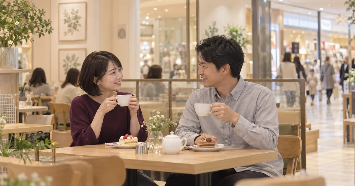 本厚木ミロードでデートを楽しむふたりをイメージしたAI画像