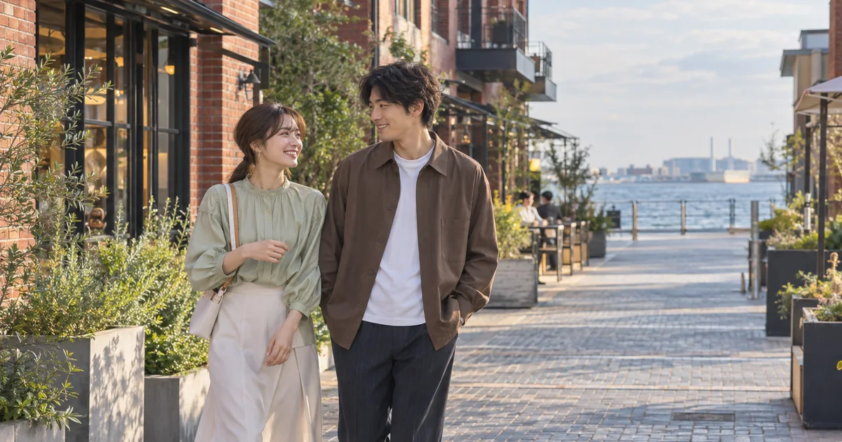 MARINE & WALK YOKOHAMAでデートを楽しむふたりをイメージしたAI画像